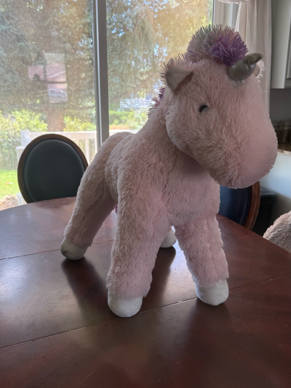 Pink Plush Unicorn Stuffed Animal with Silver Horn